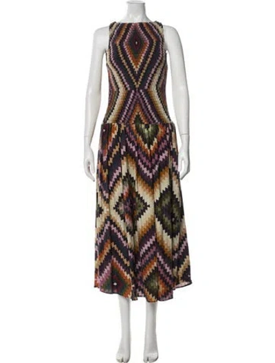 Pre-owned Farm Rio Printed Long Dress In Purple