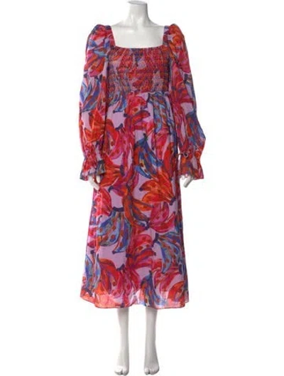 Pre-owned Farm Rio Printed Long Dress In Purple