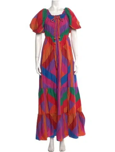 Pre-owned Farm Rio Printed Long Dress In Red