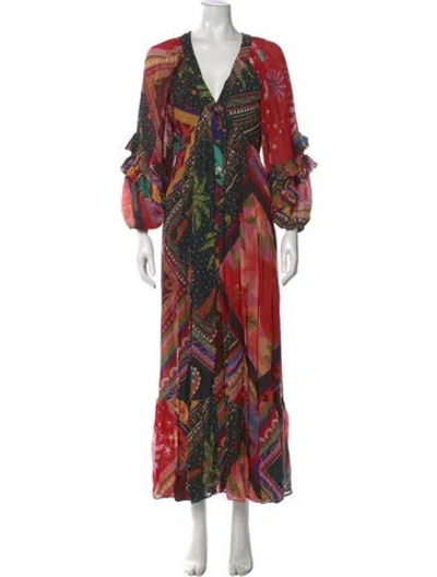 Pre-owned Farm Rio Printed Long Dress In Red