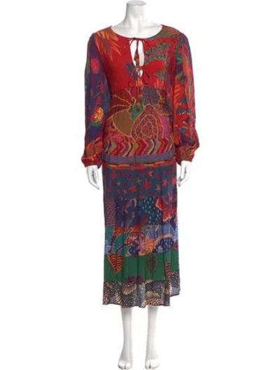 Pre-owned Farm Rio Printed Long Dress In Red