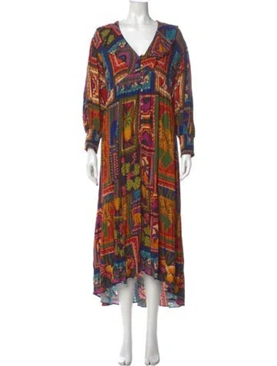 Pre-owned Farm Rio Printed Long Dress In Red
