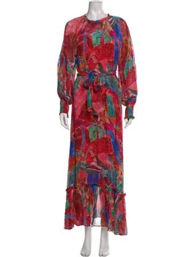 Pre-owned Farm Rio Printed Long Dress In Red
