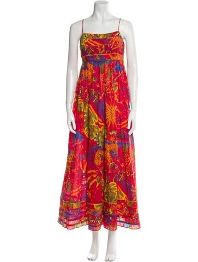 Pre-owned Farm Rio Printed Long Dress In Red