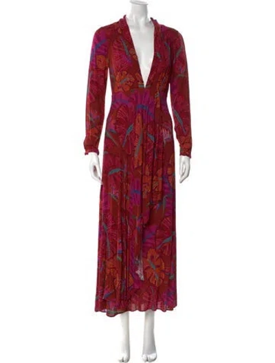Pre-owned Farm Rio Printed Long Dress In Red