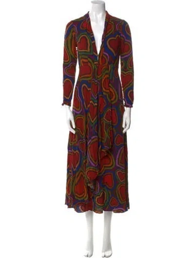 Pre-owned Farm Rio Printed Long Dress In Red