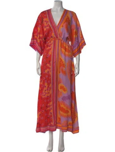 Pre-owned Farm Rio Printed Long Dress In Red