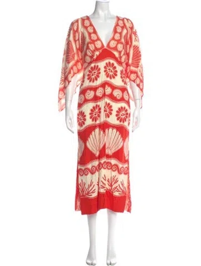 Pre-owned Farm Rio Printed Long Dress In Red