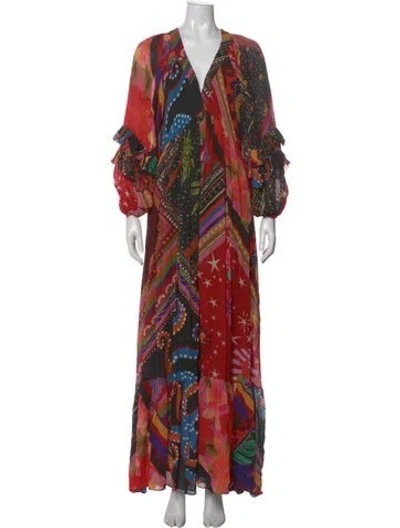 Pre-owned Farm Rio Printed Long Dress In Red