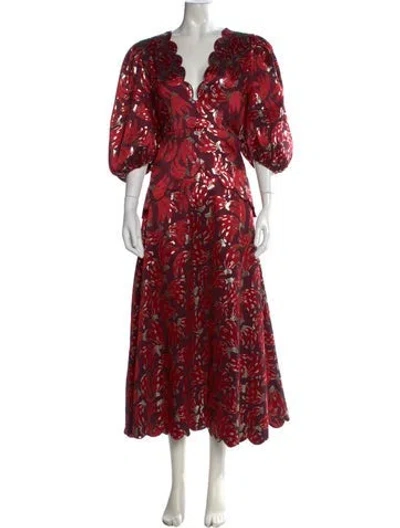 Pre-owned Farm Rio Printed Long Dress In Red