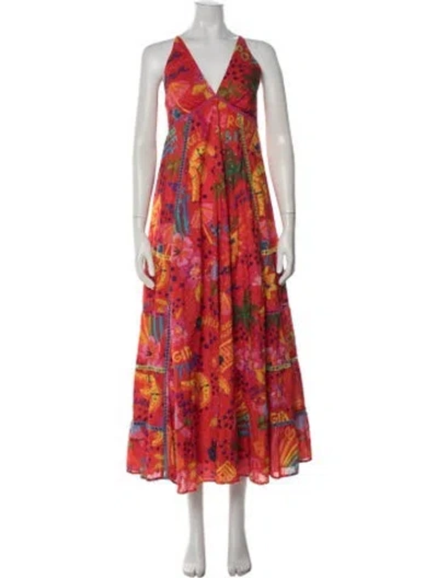 Pre-owned Farm Rio Printed Long Dress In Red