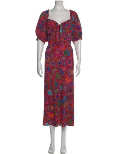 Pre-owned Farm Rio Printed Long Dress In Red