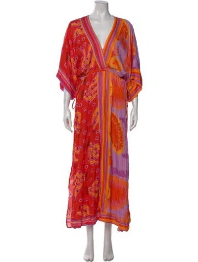 Pre-owned Farm Rio Printed Long Dress In Red