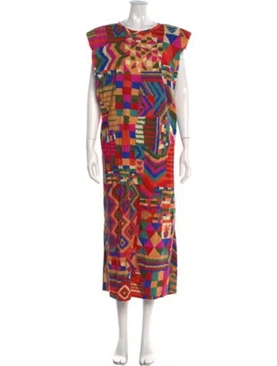Pre-owned Farm Rio Printed Long Dress In Red