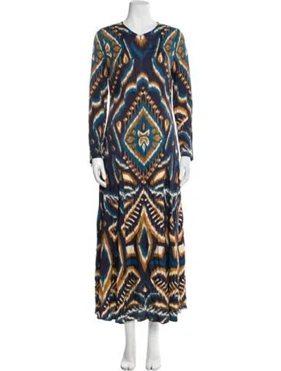 Pre-owned Farm Rio Printed Long Dress W/ Tags In Blue