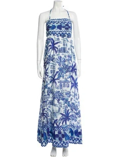 Pre-owned Farm Rio Printed Long Dress W/ Tags In Blue