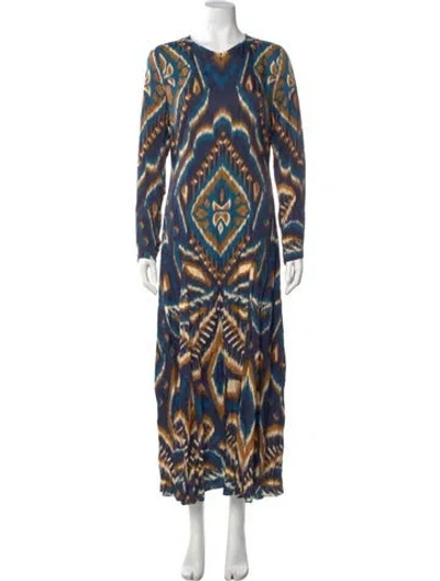 Pre-owned Farm Rio Printed Long Dress W/ Tags In Blue
