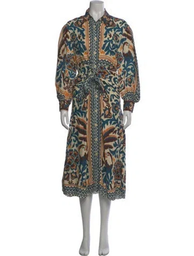 Pre-owned Farm Rio Printed Long Dress W/ Tags In Blue