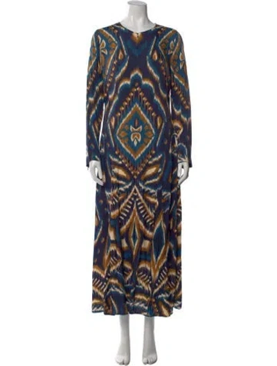 Pre-owned Farm Rio Printed Long Dress W/ Tags In Blue
