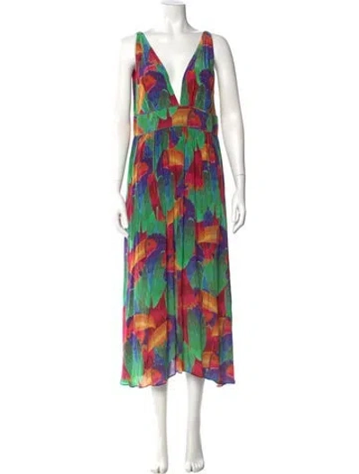 Pre-owned Farm Rio Printed Long Dress W/ Tags In Green