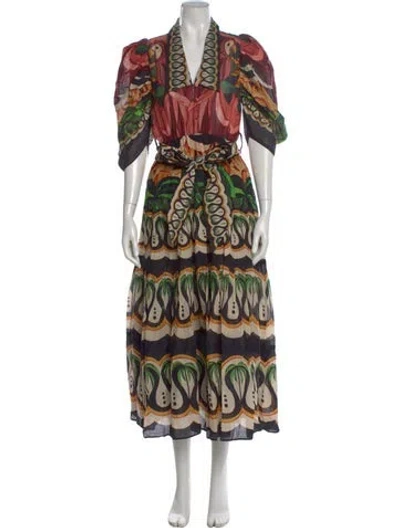 Pre-owned Farm Rio Printed Long Dress W/ Tags In Multi