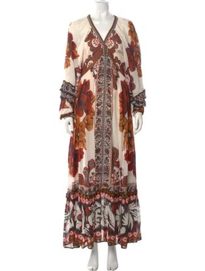 Pre-owned Farm Rio Printed Long Dress W/ Tags In Neutral
