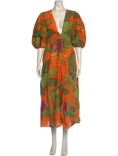 Pre-owned Farm Rio Printed Long Dress W/ Tags In Orange