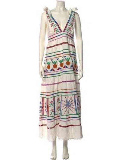 Pre-owned Farm Rio Printed Long Dress W/ Tags In White