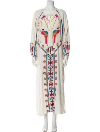 Pre-owned Farm Rio Printed Long Dress In White