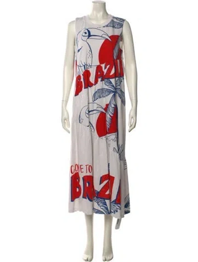 Pre-owned Farm Rio Printed Long Dress In White