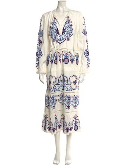 Pre-owned Farm Rio Printed Long Dress In White
