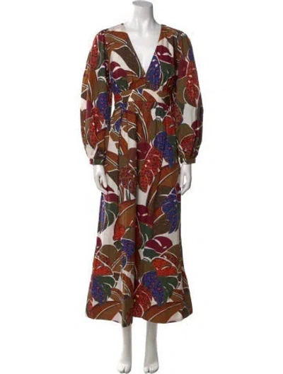 Pre-owned Farm Rio Printed Long Dress In White