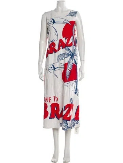 Pre-owned Farm Rio Printed Long Dress In White