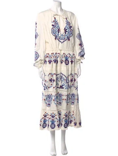 Pre-owned Farm Rio Printed Long Dress In White