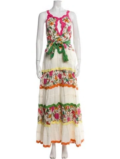 Pre-owned Farm Rio Printed Long Dress In White