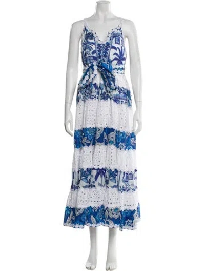 Pre-owned Farm Rio Printed Long Dress In White