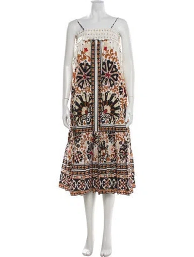 Pre-owned Farm Rio Printed Long Dress In White