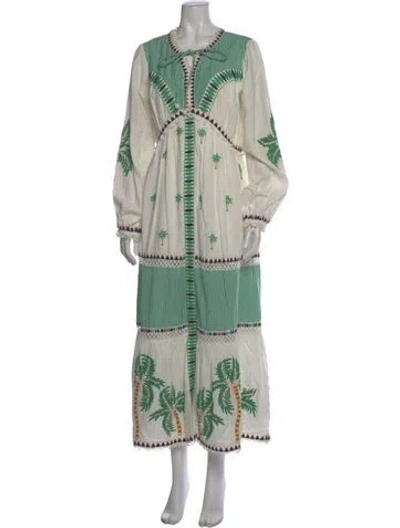 Pre-owned Farm Rio Printed Long Dress In White