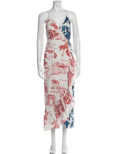 Pre-owned Farm Rio Printed Long Dress In White