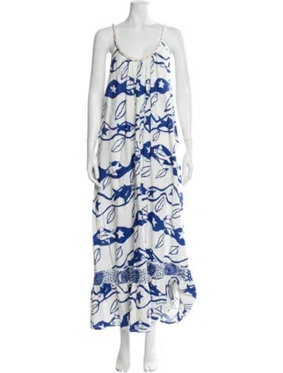 Pre-owned Farm Rio Printed Long Dress In White