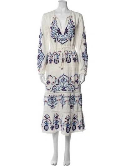 Pre-owned Farm Rio Printed Long Dress In White