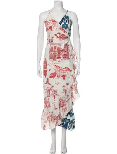 Pre-owned Farm Rio Printed Long Dress In White