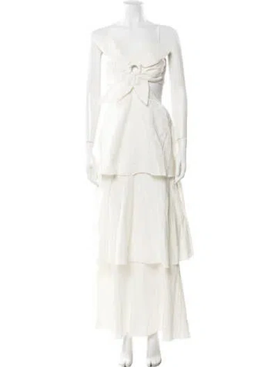 Pre-owned Farm Rio Printed Long Dress In White