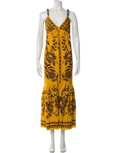 Pre-owned Farm Rio Printed Long Dress In Yellow