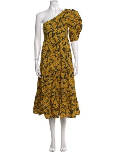 Pre-owned Farm Rio Printed Long Dress In Yellow