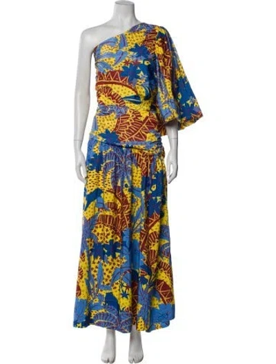 Pre-owned Farm Rio Printed Long Dress In Yellow