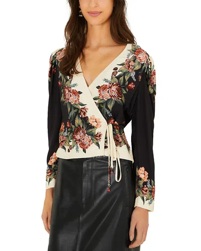 Farm Rio Printed Long Sleeve Blouse In Black