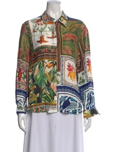 Pre-owned Farm Rio Printed Long Sleeve Blouse In Multi