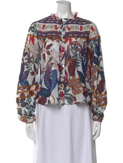 Pre-owned Farm Rio Printed Long Sleeve Blouse In Neutral