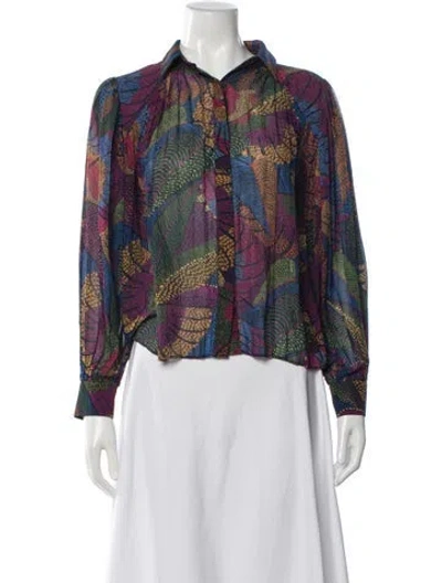 Pre-owned Farm Rio Printed Long Sleeve Blouse In Purple